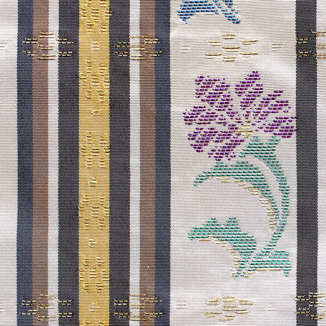 帯屋捨松 謹製｜九寸名古屋帯｜西陣織｜ベージュ×忍冬唐草・間道文様｜お茶席・観劇・趣味の会・付け下げ・小紋に最適