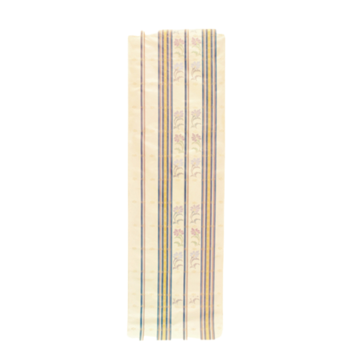 帯屋捨松 謹製｜九寸名古屋帯｜西陣織｜ベージュ×忍冬唐草・間道文様｜お茶席・観劇・趣味の会・付け下げ・小紋に最適