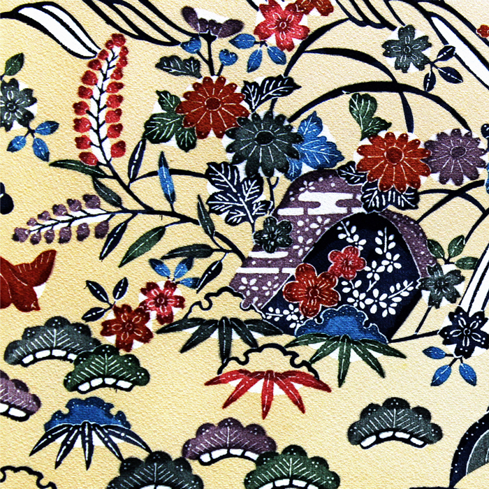 古琉球小紋　紅型染　丹後ちりめん　正絹 ― 上品で華やかなおしゃれ着・お茶会着に