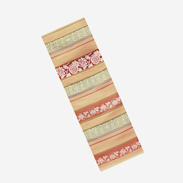 西陣織 九寸名古屋帯 六通柄｜ふくい謹製｜唐華・牡丹唐草文様｜お茶席にふさわしい上品な名古屋帯