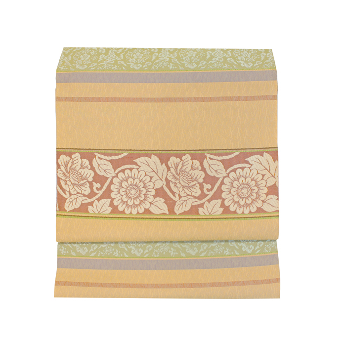 西陣織 九寸名古屋帯 六通柄｜ふくい謹製｜唐華・牡丹唐草文様｜お茶席