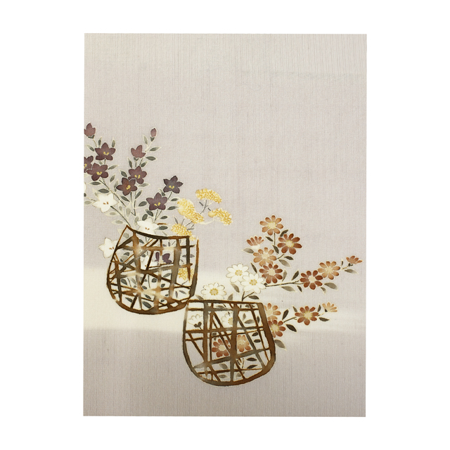 付下げ 美しい四季の草花模様 手描き 金彩 薄鈍色 K-3452 高級付け下げ [正絹未仕立て] 籠に四季草花文様 単衣・袷兼用 特別価格
