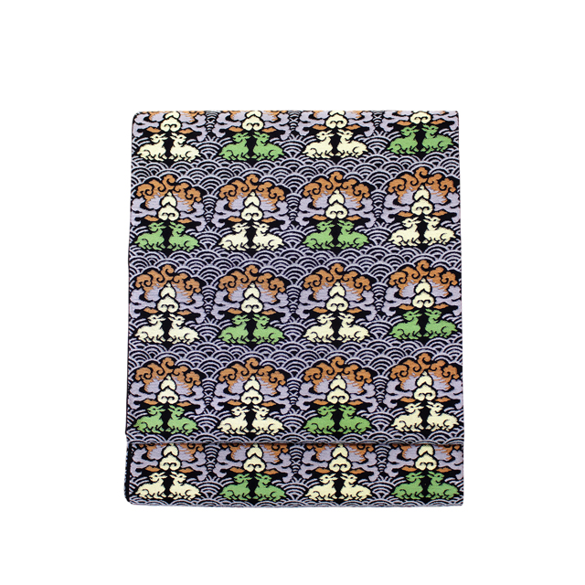 たつむら袋帯｜ 龍村美術織物の最高級帯｜花兎と青海波の吉祥文様｜銘は波に兎