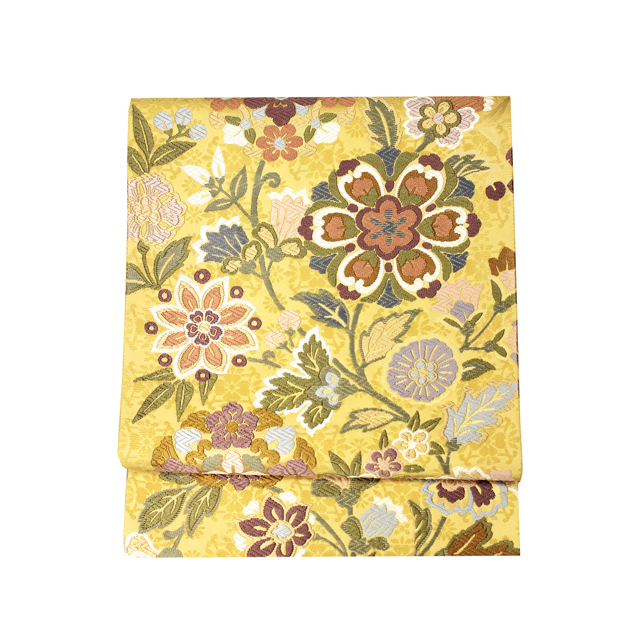 西陣金華山唐織袋帯 黄金地花唐草文様 正絹 茶会・慶事・フォーマル用高級袋帯