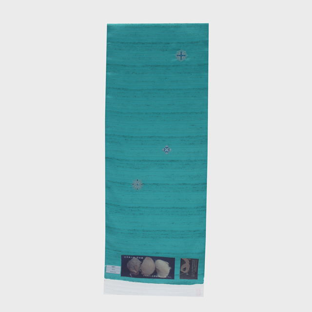 世界最大級 野蚕繭 アタカス×ぜんまい紬小紋｜濃い浅葱色 刺繍飛び柄