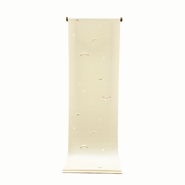 正絹小紋 京友禅[雪輪と笹文様・薄黄蘗（ウスキハダ色）]お茶会や発表会、忘年会や新年会やお食事会に