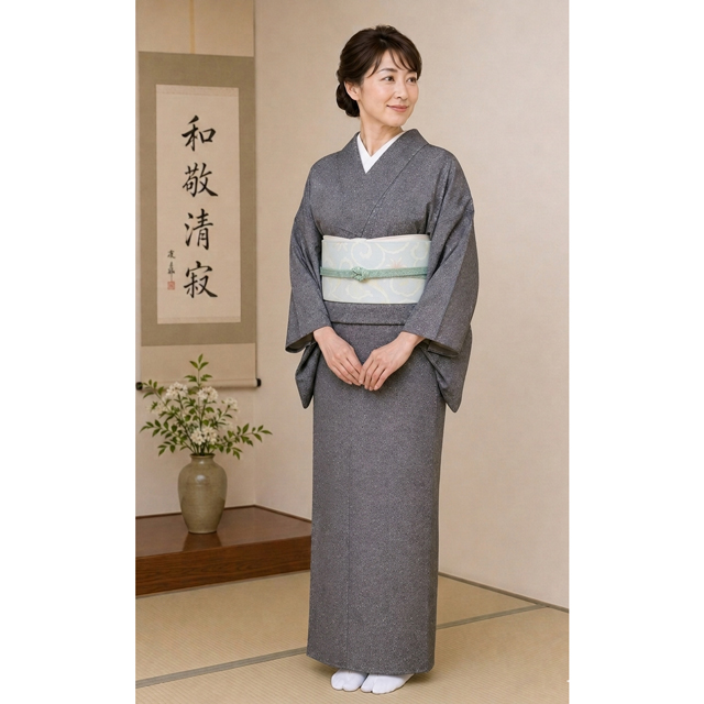 九寸名古屋帯 忍冬文様｜青白磁色 六通柄｜茶道・お茶会にふさわしい