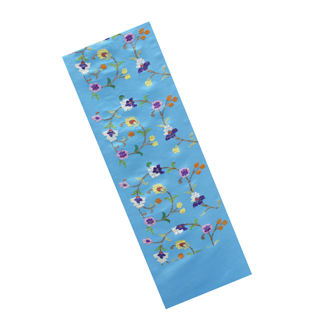 【帯屋捨松】西陣織 八寸名古屋帯 ベンガル花文(百群色ブルー)六通柄|お茶会・趣味の会に― お茶席に映える、品格ある華やぎ ― 【帯屋捨松】西陣織 八寸名古屋帯 ベンガル花文(百群色ブルー)六通柄|お茶会・趣味の会に― お茶席に映える、品格ある華やぎ ―