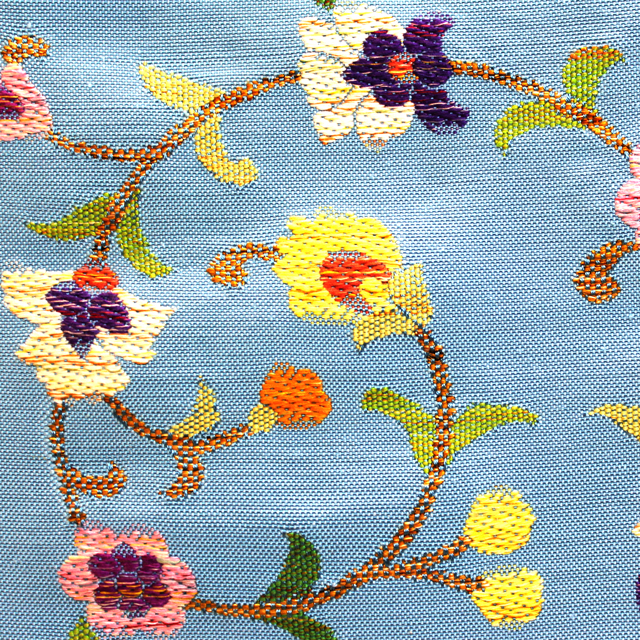 帯屋捨松】西陣織 八寸名古屋帯 ベンガル花文（百群色ブルー）六通柄